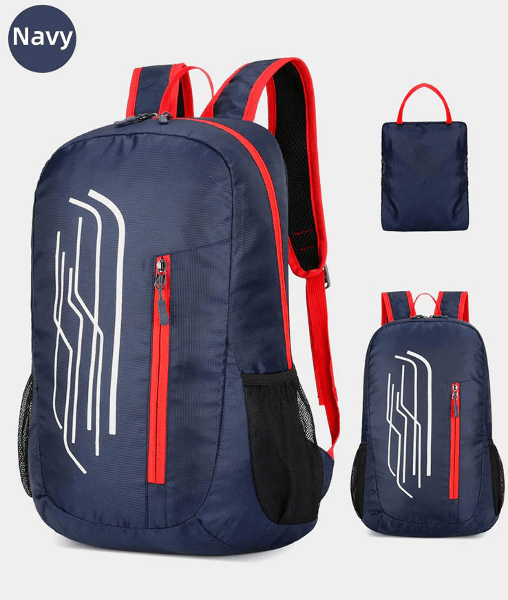 Navy foldable ultralight cycling backpack 22L with red accents, durable water-repellent fabric, compact design - Model SF0639
